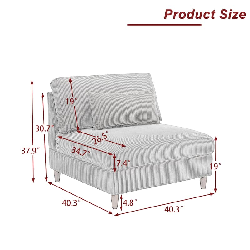 Corduroy Accent Chair with Ottoman Modular Couch Sectional Sofa