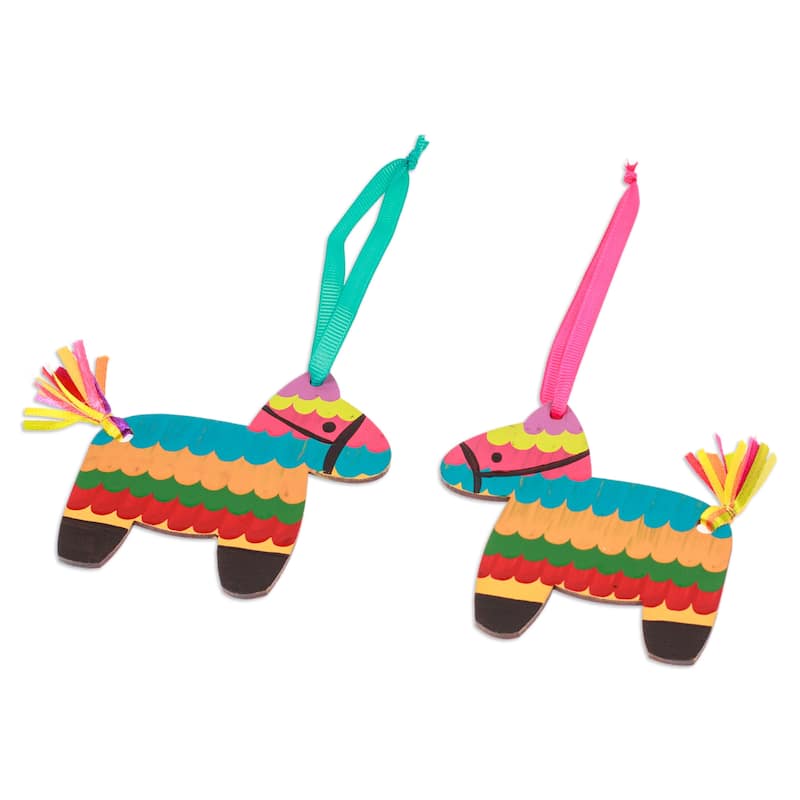Novica Handmade Vivacious Donkey Wood Ornaments (Pair)
