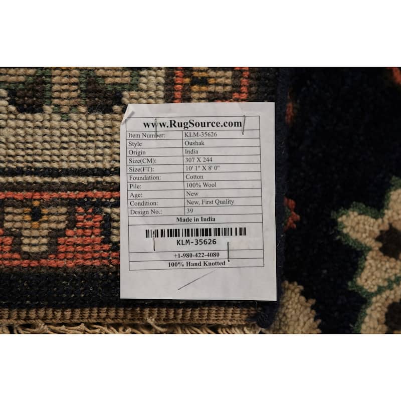 Navy Blue Geometric Oushak Indian Area Rug Handmade Wool Carpet - 8'0"x 10'1"