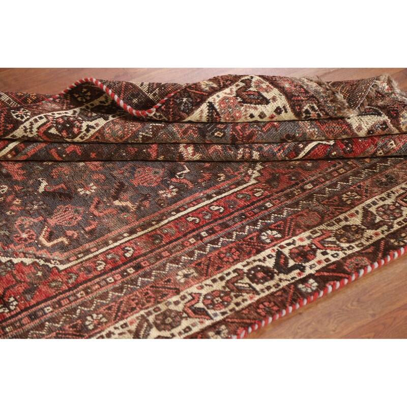 Hand-knotted Qashqai Persian Vintage Area Rug Grey Wool Carpet - 3'9"x 5'6"