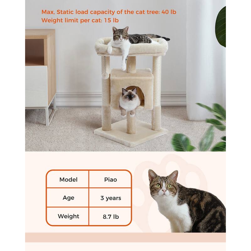 29" Indoor Cat Tree Tower Cat Condo with Scratching Posts & Plush Perch