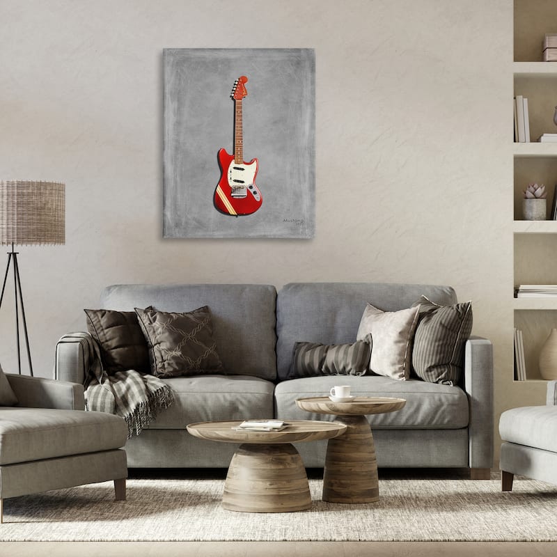 Stupell Red Guitar on Grey Canvas Wall Art Design By Mark Rogan