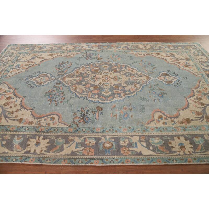 Vintage Over-Dyed Distressed Tabriz Persian Rug Handmade Wool Carpet - 6'4" x 9'9"