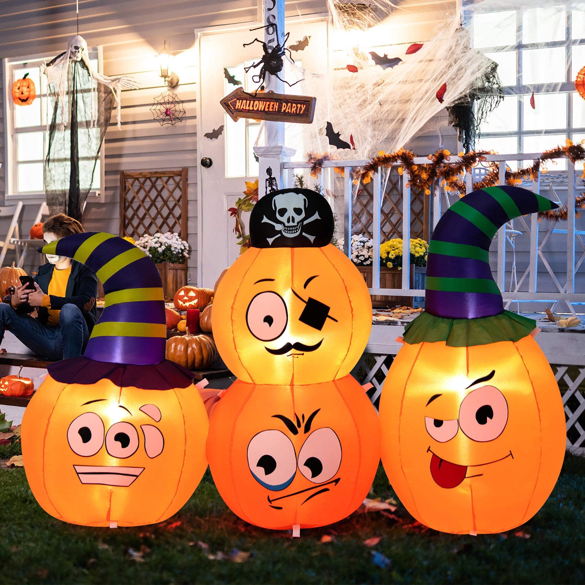 Costway 5 FT Long Halloween Inflatable Decoration 4 Pumpkin Lanterns - See  Details - Overstock - 36364363