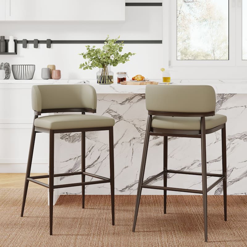 Christopher Knight Home - Mason Metal and Leathaire Barstool (Set of 2) - Khaki+Espresso