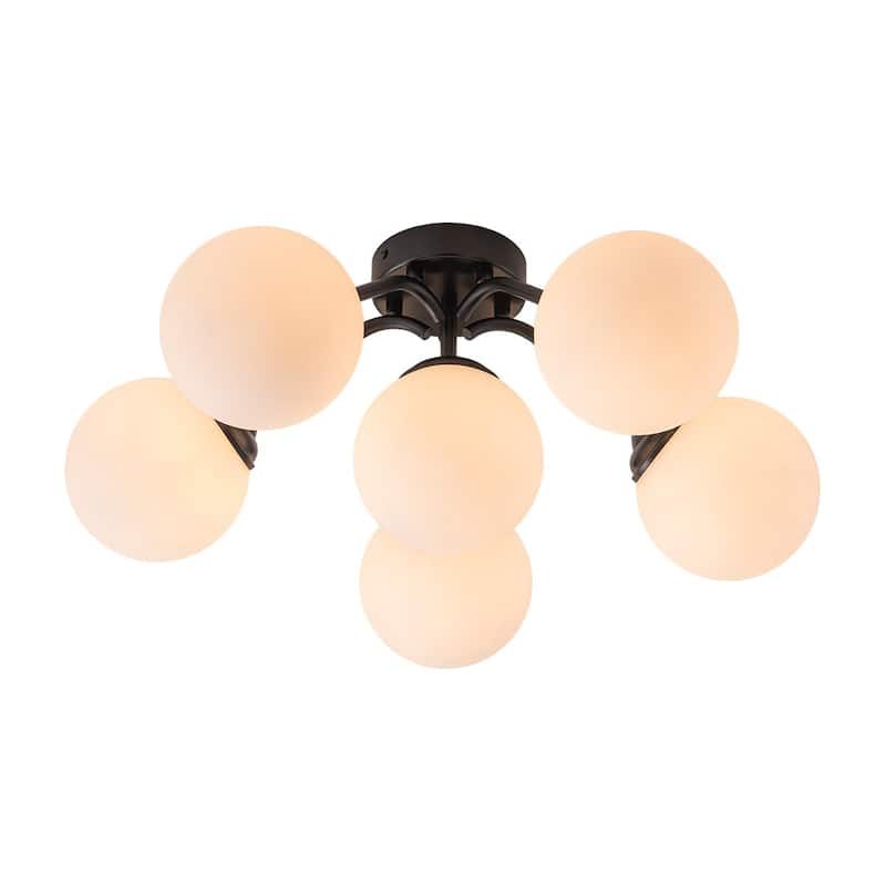 Milky Glass Globe Brass Sputnik Bubble Ceiling Light - 30in Chandelier - Black/6-Bulb