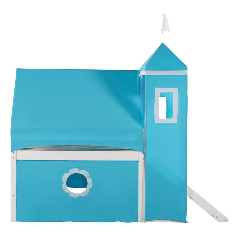 Full Size Bunk Bed with Slide Blue Tent and Tower