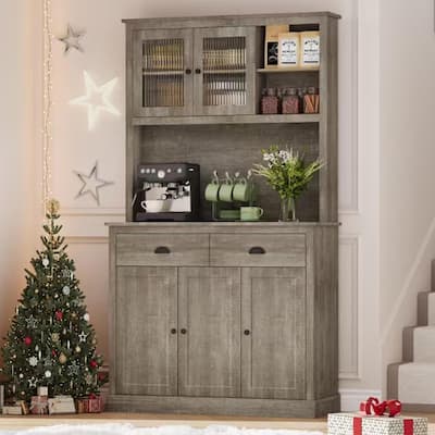 71" High Pantry with Drawers and Adjustable Shelves, with Microwave Support, Gray