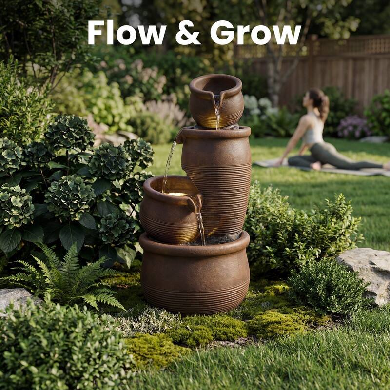 Polyresin Outdoor Hand Crafted Weather Resistant Fountain with LED Lights