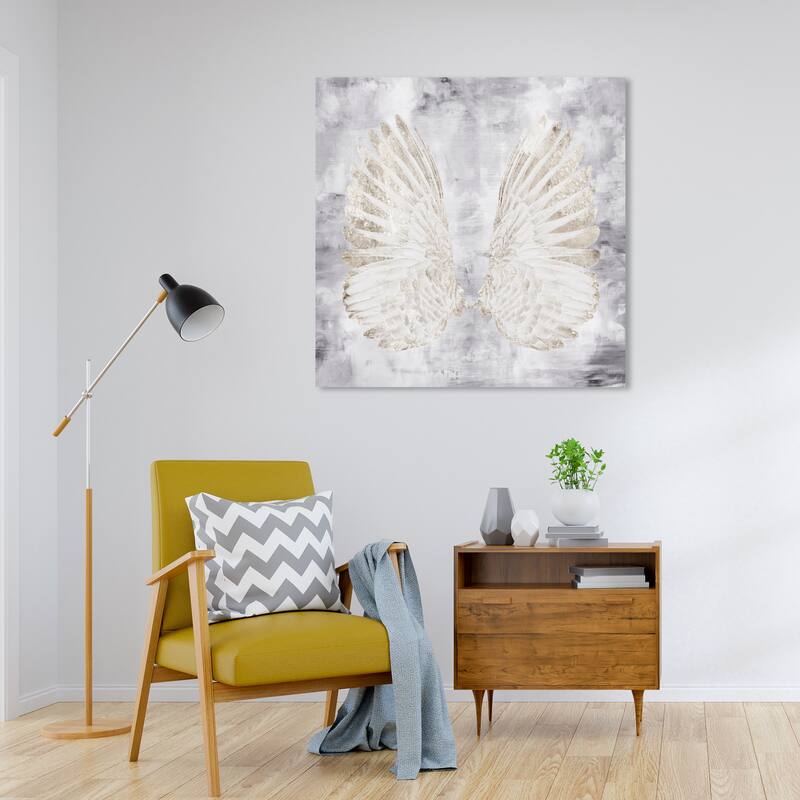 Wynwood Studio Prints Fashion and Glam My Amethyst Angel Wings Gold and Metallic Gold Glam Wall Art Canvas Print - 30 x 30