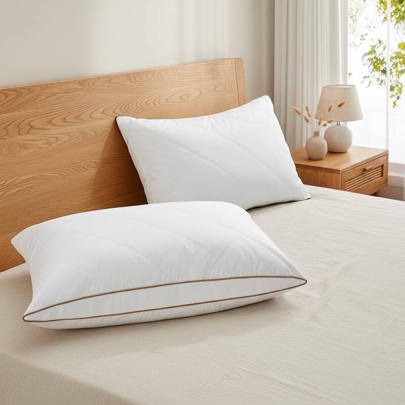 2 Pack Quilted Gusseted Feather and Down Pillows - White