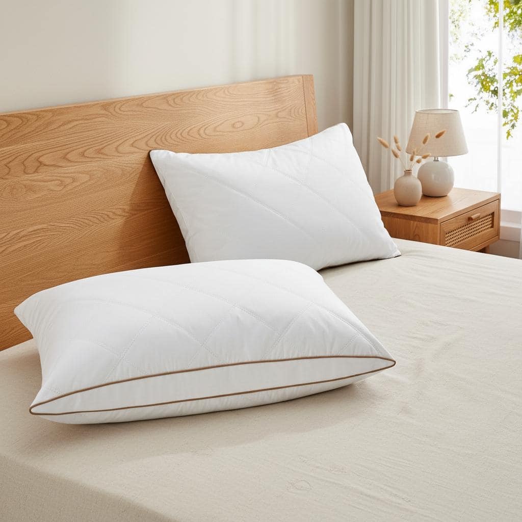 2 Pack Quilted Gusseted Feather and Down Pillows - White