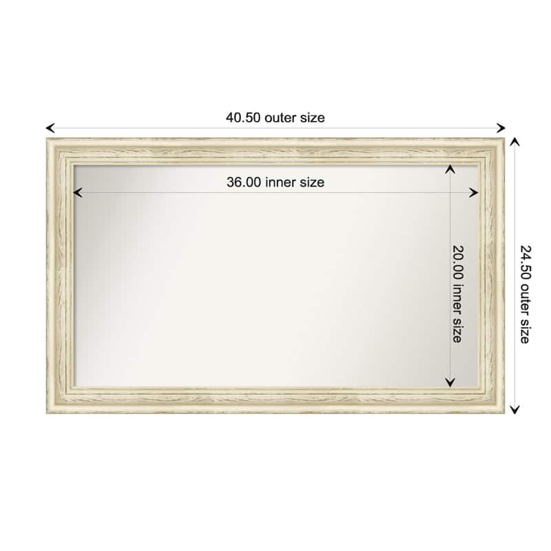 Country White Wash Framed Non-Beveled Custom Wall Mirror, Bathroom Vanity Mirror - Outer Size: 40.5 x 24.5