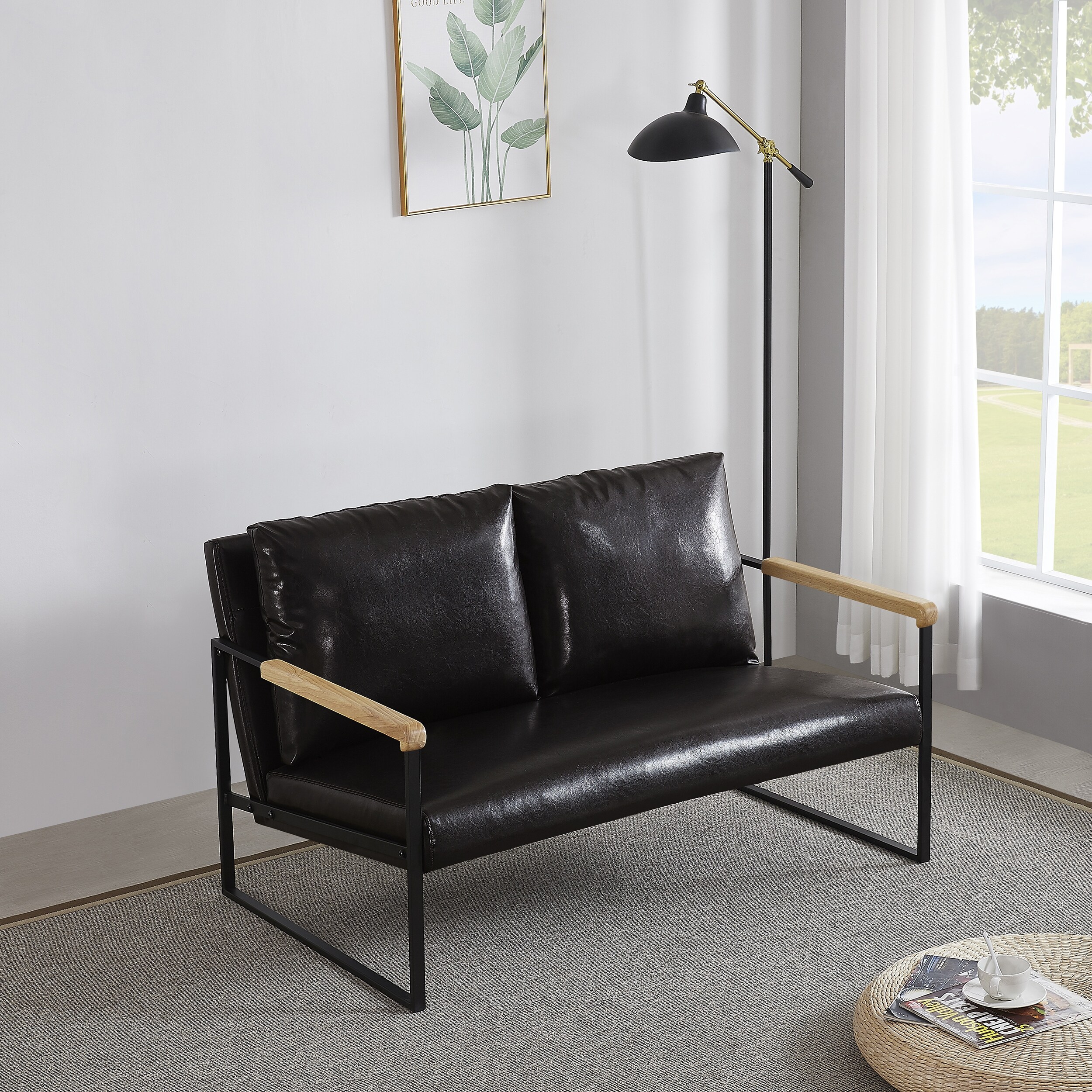 Metal Frame with Faux Leather Upholstery Loveseat Bed Bath