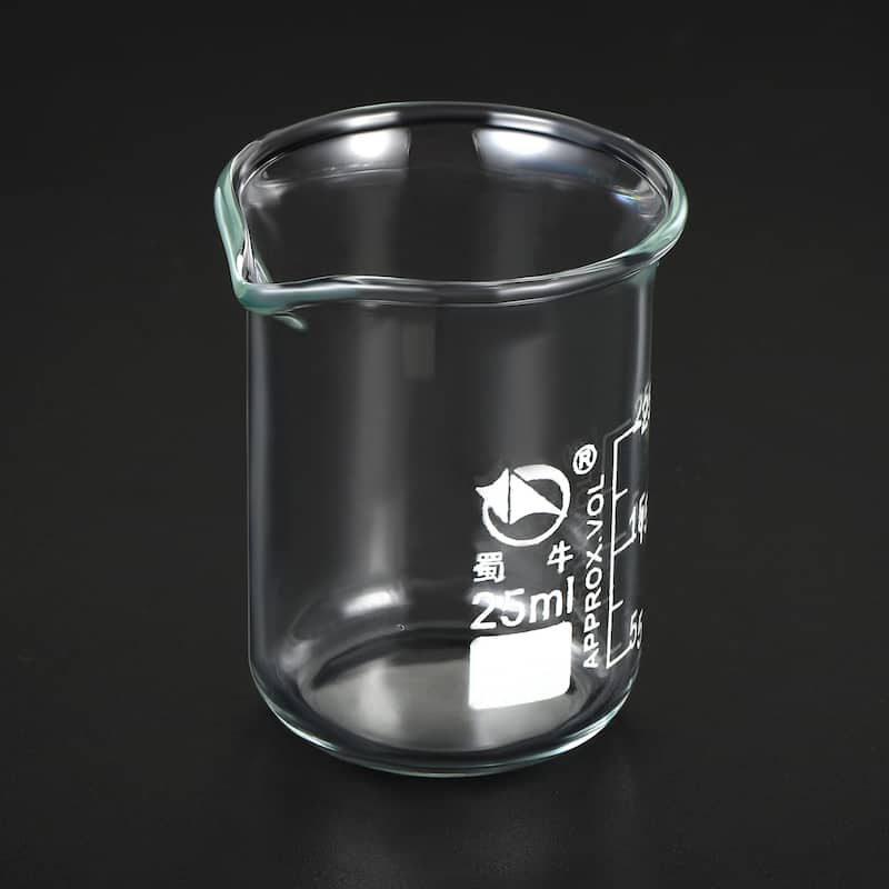 25ml Low Form Glass Beaker, 3.3 Borosilicate Lab Measuring Cups - Clear