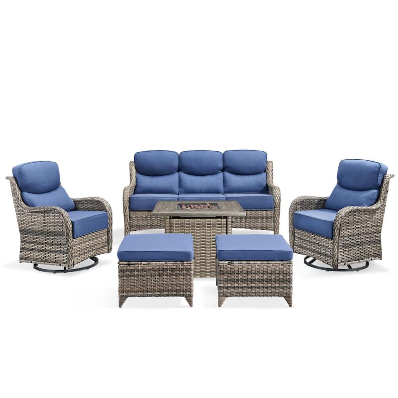 Pocassy Outdoor 6" Sofa Swivel Chair Ottoman with Fire Pit Table