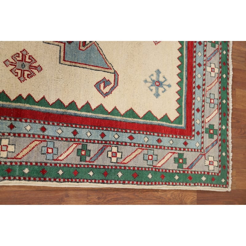 Ivory Kazak Oriental Accent Rug Hand-Knotted Tribal Wool Carpet - 3'11" x 5'7"