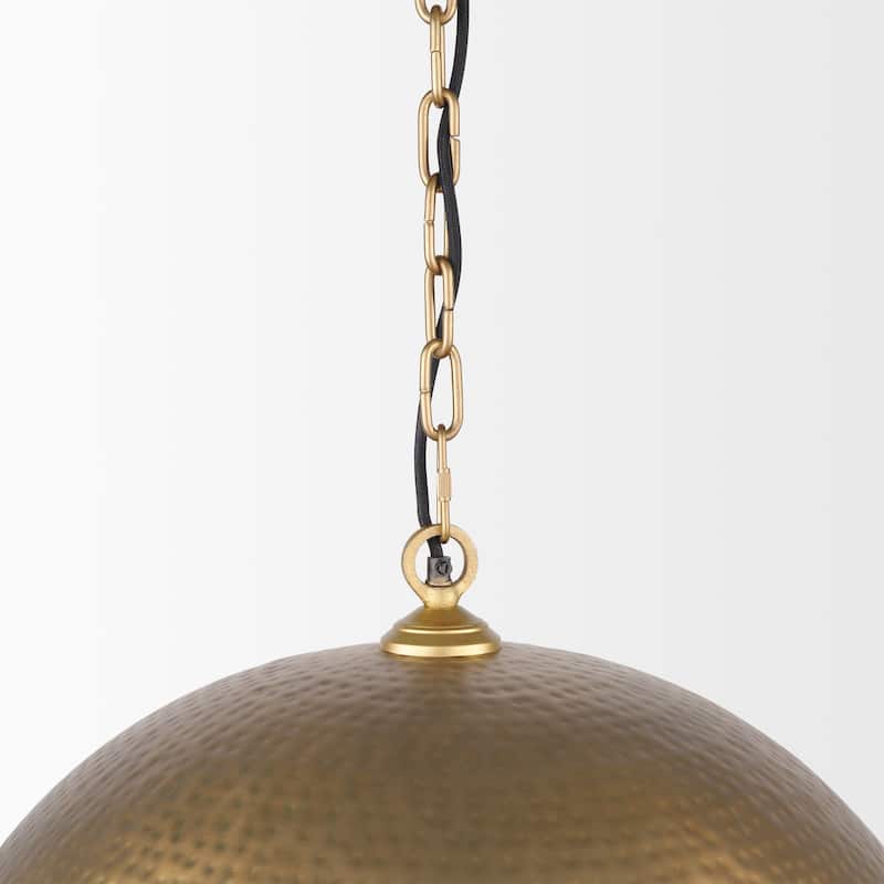 Karina Round Brass-Toned Hammered Metal Dome Pendant Light