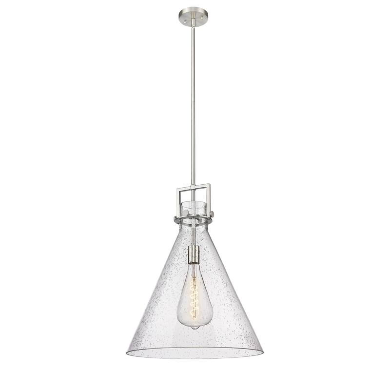 Innovations Lighting Newton Cone - 1 Light 18" Stem Hung Pendant - Satin Nickel/Seedy
