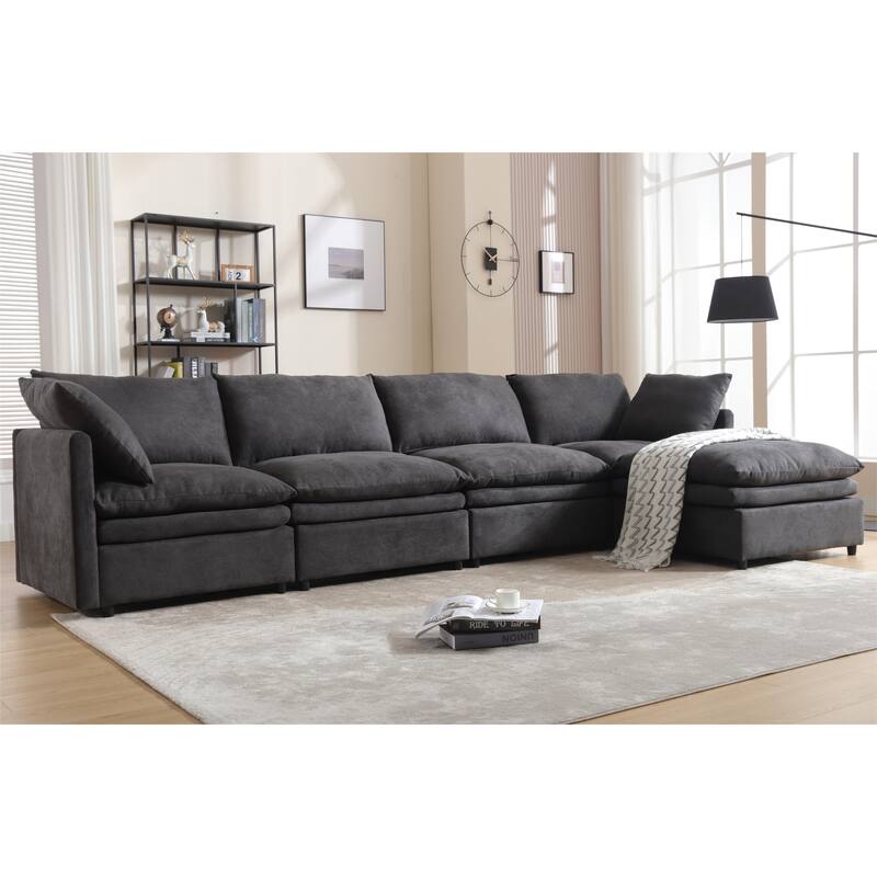 129.92'' Contemporary U-Shaped 5-Seat Sofa with Chaise Lounge and Pillows, Upholstered Sleeper for Living Room