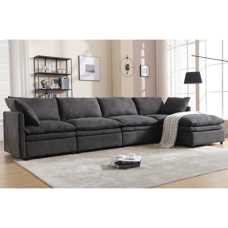 Modern U-shaped Sectional Sofa 5-seat Sofa - Dark Gray