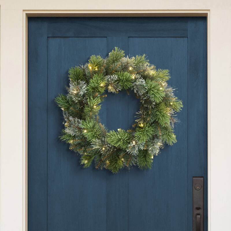 Pre-Lit Oklahoma Pine Artificial Christmas Wreath - 24" - Warm White LED Lights