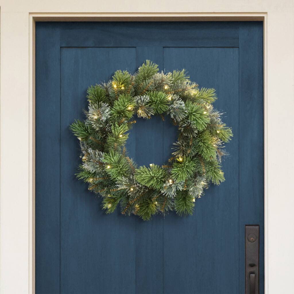 Pre-Lit Oklahoma Pine Artificial Christmas Wreath - 24" - Warm White LED Lights