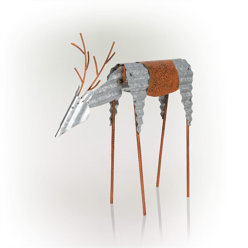 Alpine Corporation Outdoor Metal Rustic Reindeer Lawn Christmas Holiday Decoration - Silver