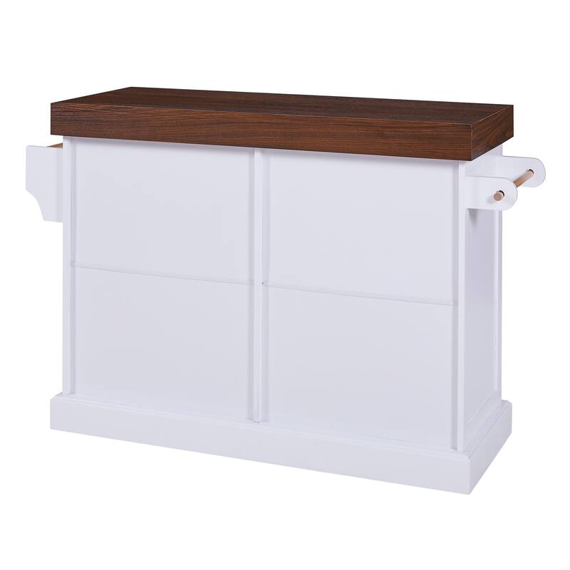 53" Large Kitchen Island with 3.5" Thick Desktop, Spice and Towel Racks, Kitchen Island with Storage on 5 Wheels, 2 Drawers