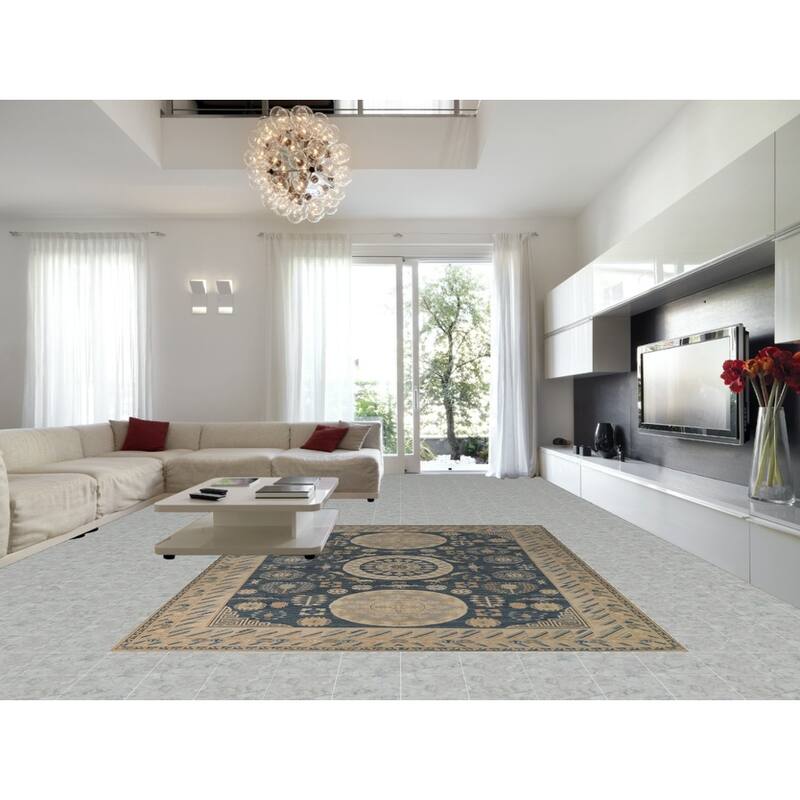 Hand Knotted Oriental 100% Wool Carpet Transitional Geometric Navy Blue & Blues Oushak Area Rug - 12' 0'' X 9' 2''