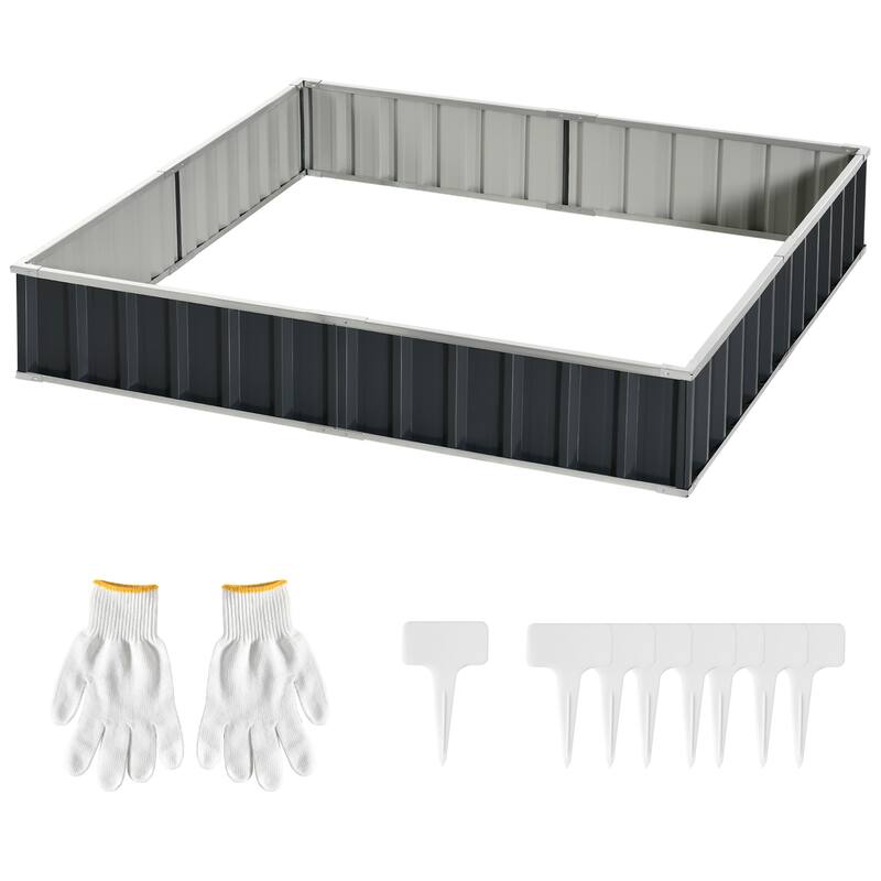 Galvanized Metal Planter Box Floor-Standing Garden Beds Raised Garden Bed with Open Bottom for Courtyard Vegetables Flowers