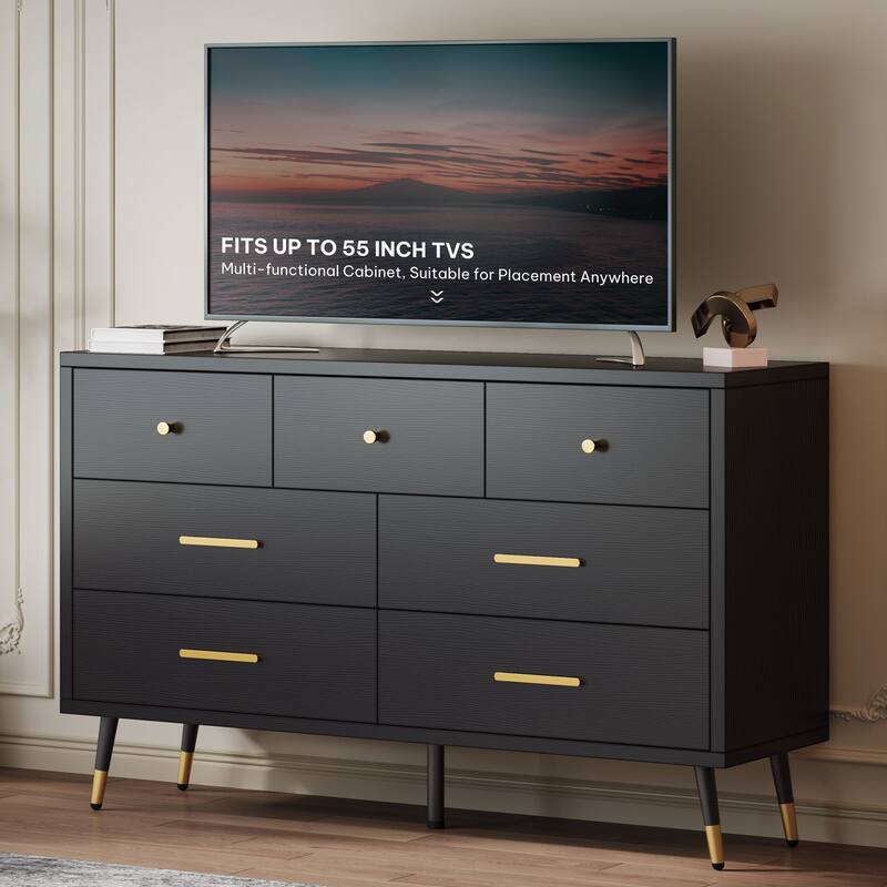 Black 7-Drawer Dresser Chest,Modern Storage for Bedroom or Living Room