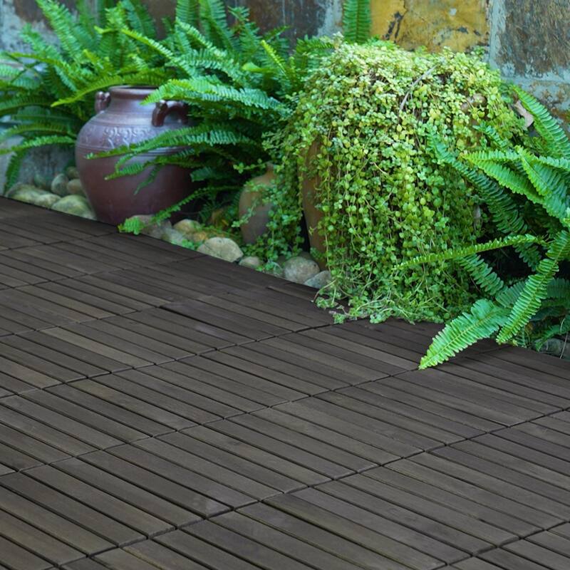 12" x 12" Dark Brown Square Interlocking Deck Tiles Striped Pattern