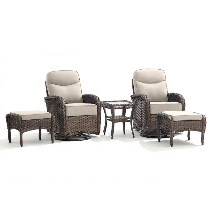 Pocassy Outdoor Wicker Patio Swivel Chair with Ottoman Sets