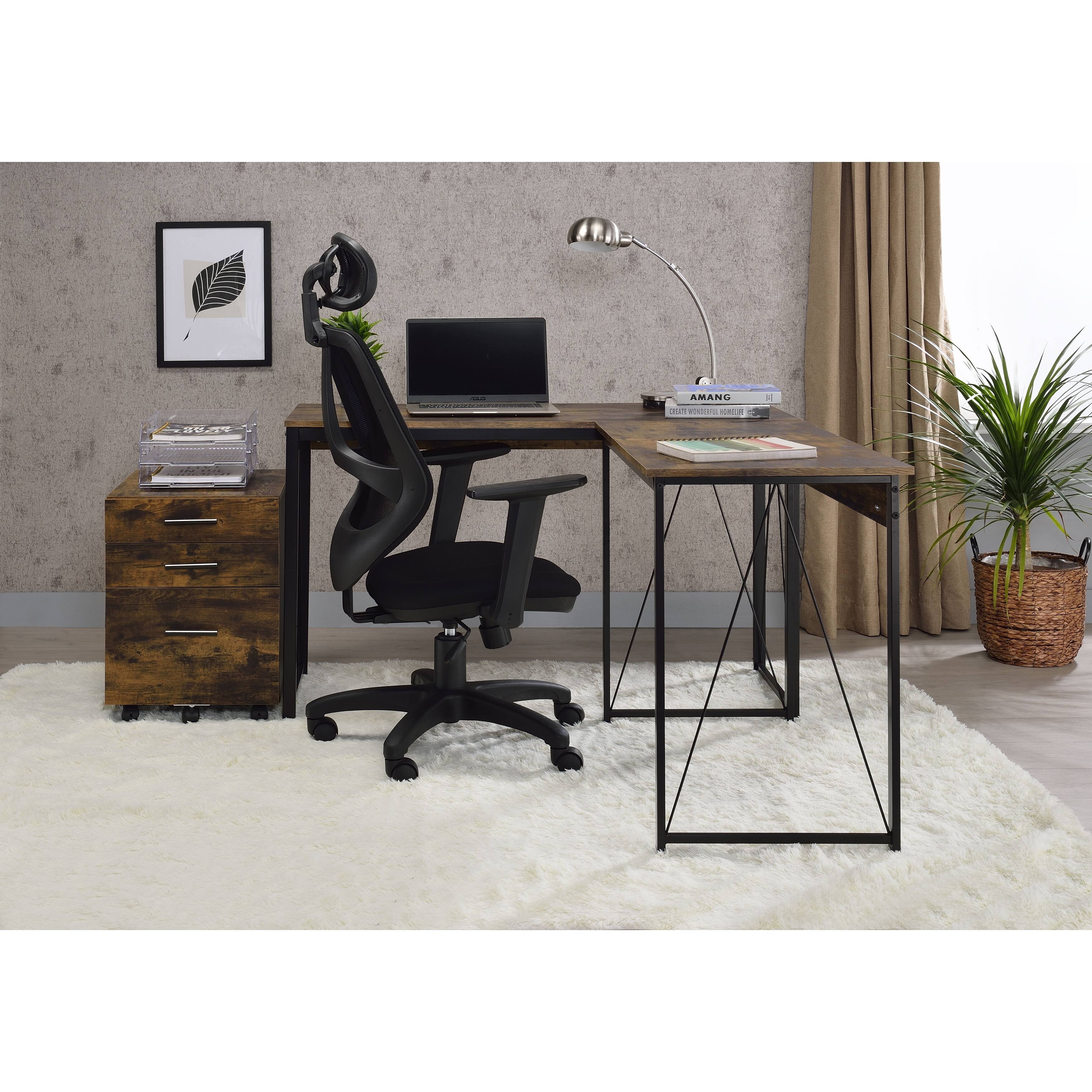 Home Office Writing Desk Computer Desk Weathered Oak & Black Finish