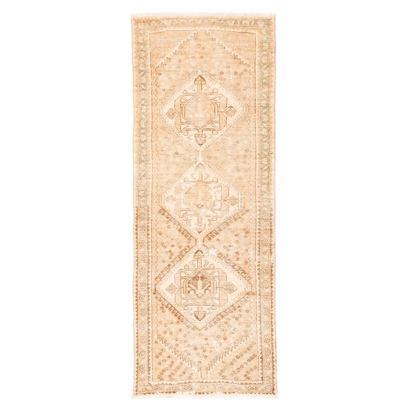 ECARPETGALLERY Hand-knotted Antalya Vintage Tan Wool Rug - 3'5 x 9'6