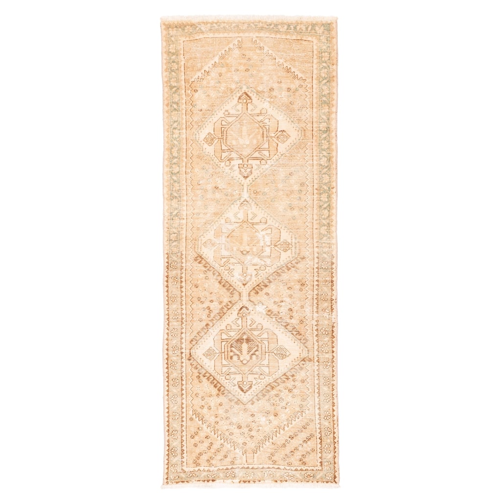 ECARPETGALLERY Hand-knotted Antalya Vintage Tan Wool Rug - 3'5 x 9'6