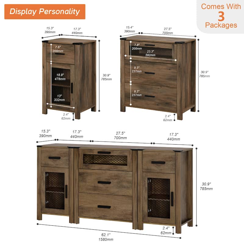 WAMPAT TV Stand with 5 Drawers and 2 Door Storage, Dresser Organizer Units with Adjustable Shelf - 1 Pack