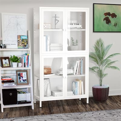 Four Glass Door Storage Cabinet w/ Shelves and Feet Cold-Rolled Steel