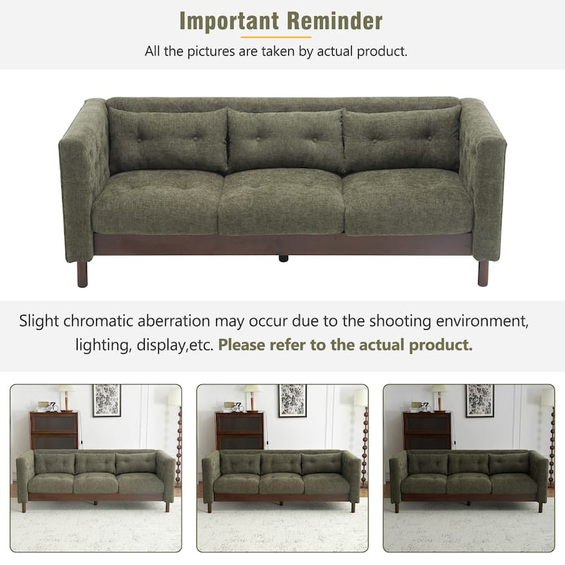 78" Modern 3-Seater Sofa with Tufted Design - Dark Upholstered Living Room Couch