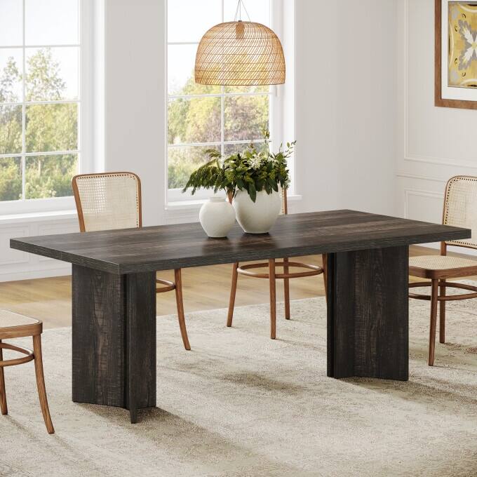 63-inch Rectangle Wooden Dining Table with Large Tabletop and Heavy Duty Legs for 4 to 6 People