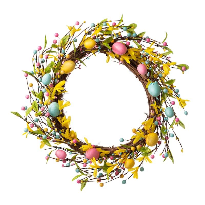 Glitzhome 22"D Artificial Easter Spring Eggs Berries Wreath for Front Door Wall Decor