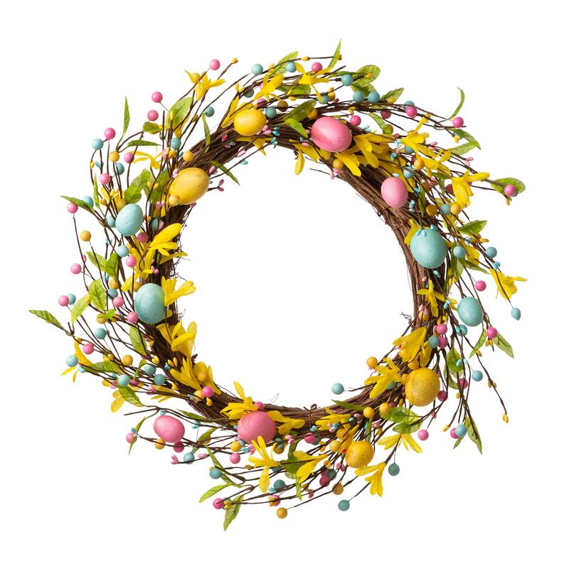 Glitzhome 22"D Artificial Easter Spring Eggs Berries Wreath for Front Door Wall Decor