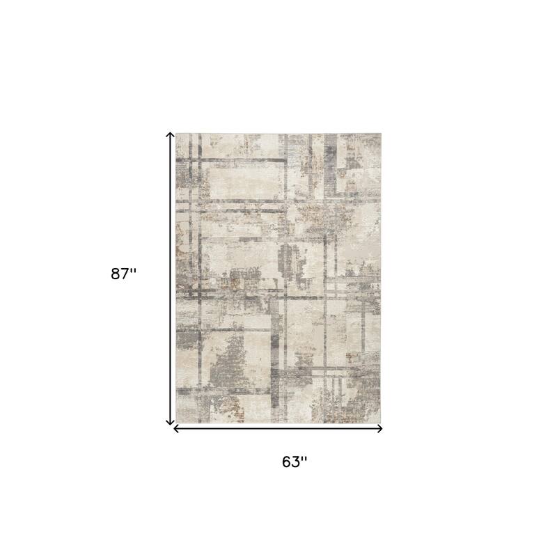Power Loomed Abstract Modern Non Skid Stain Resistant Area Rug - 87' X '63' X '0.5