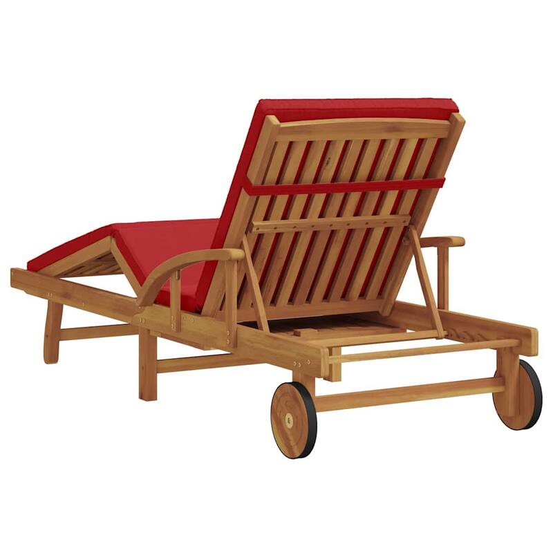 vidaXL Sun Lounger Reclining Red 200 x 67 x 84cm Solid Acacia wood - 78.7 x 26.4 x 33.1
