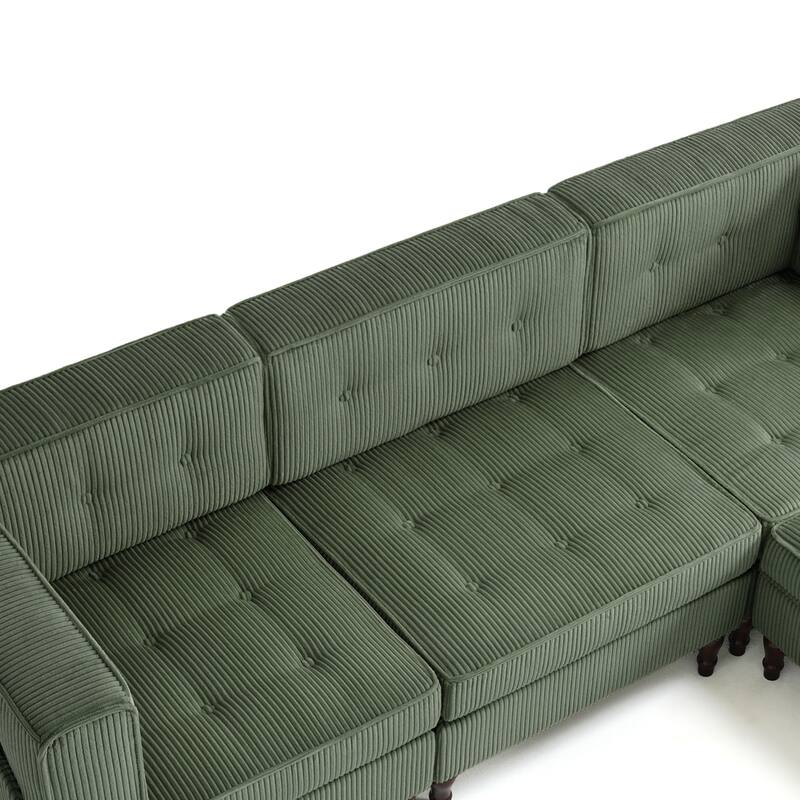 UIXE 4 - Piece Corduroy Sectional Sofa with Flip-Top Storage Ottoman Coffee Table