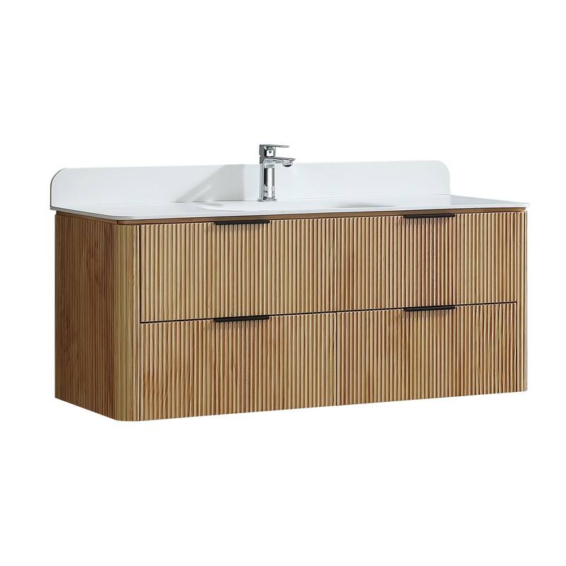Modland 60" Fluted Floating Vanity with Sink - 60 inch - Natural Oak