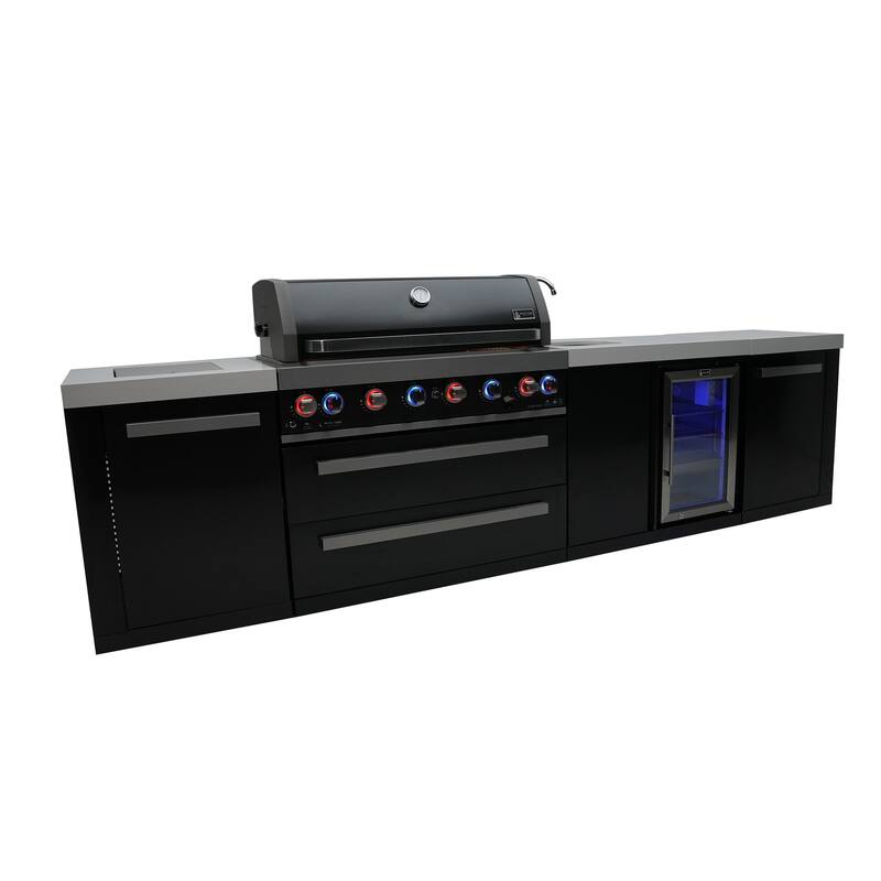 Mont Alpi MAi805-BSSBEV 44-inch 6-Burner 115000 BTU Black Stainless Steel Outdoor Kitchen Island Grill + Beverage Center - N/A