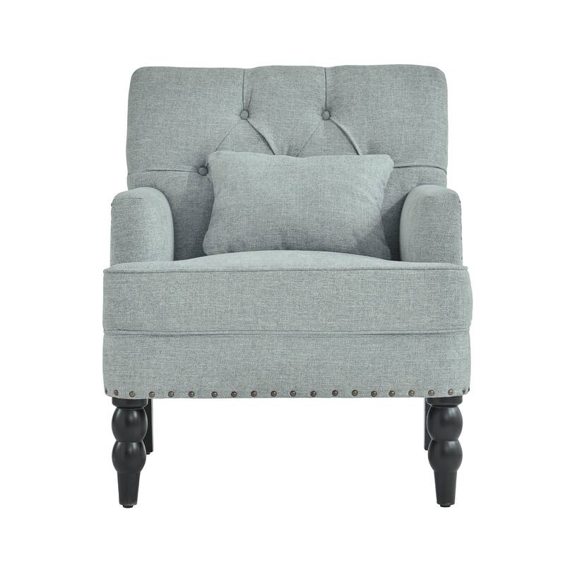 HUIMO Arm Chair Upholstered Button Tufted Accent Chair with Lumbar Pillow Beige/ Grey/ Light Blue/Brown