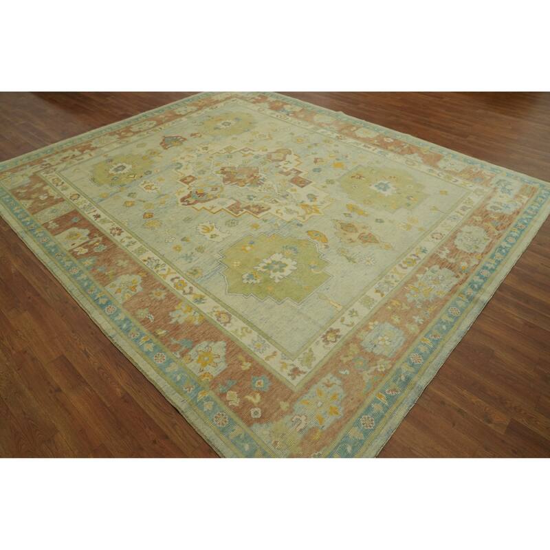 Handmade Wool Oushak Turkish Area Rug, Medallion Geometric Carpet - 10' 1'' X 8' 6''